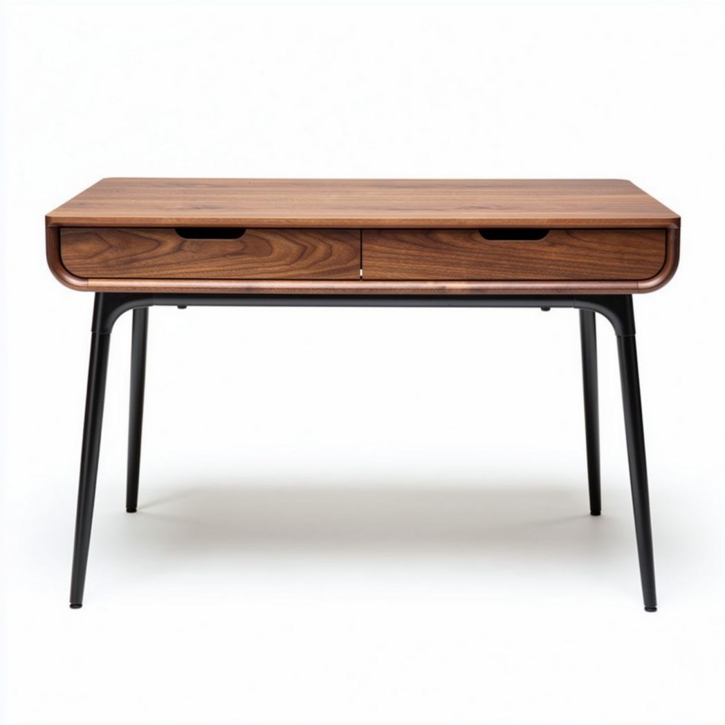 Table de bureau en bois de noyer avec tiroirs en métal noir 120 x 60 x 75cm