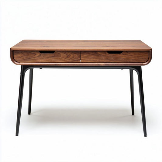 Table de bureau en bois de noyer avec tiroirs en métal noir 120 x 60 x 75cm