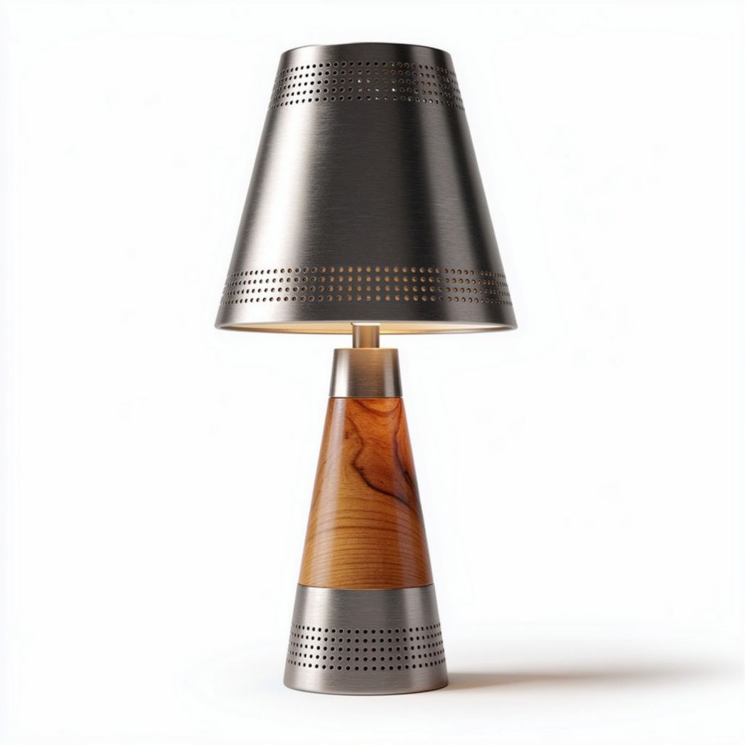 Lampe de table en bois et acier inoxydable 20 x 20 x 40cm pour intérieur