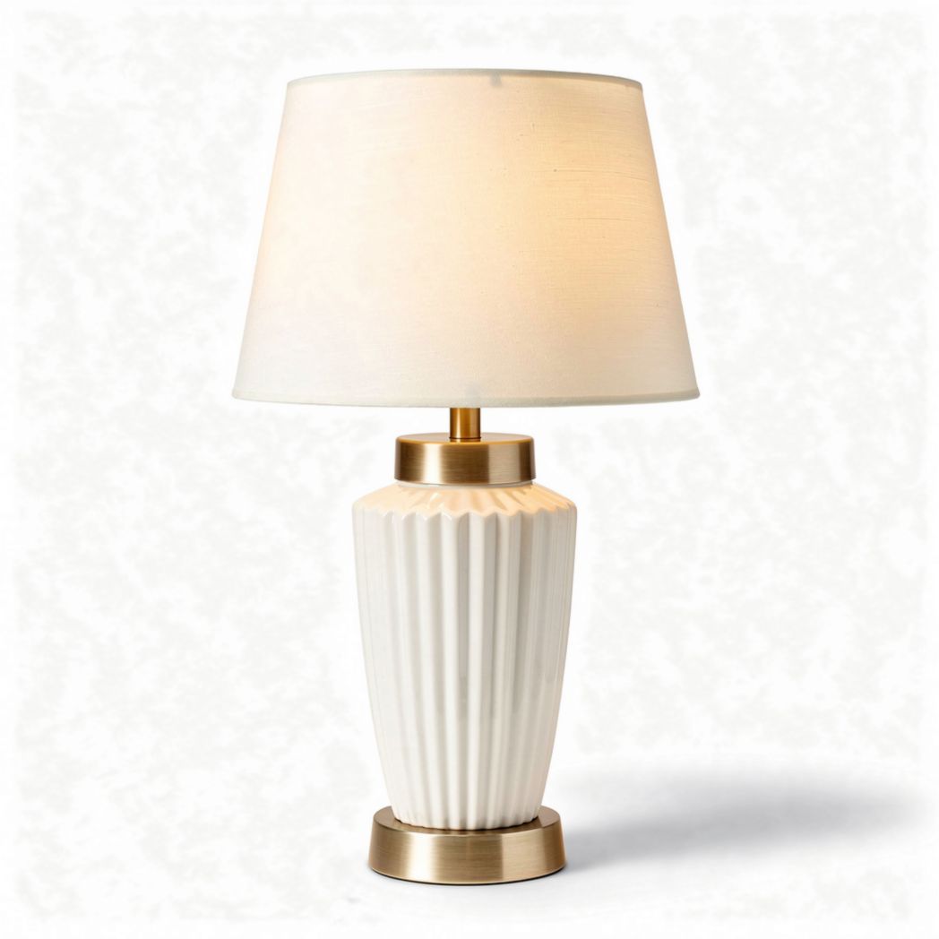 Lampe de table en céramique blanche avec abat-jour en tissu 30 x 30 x 50cm