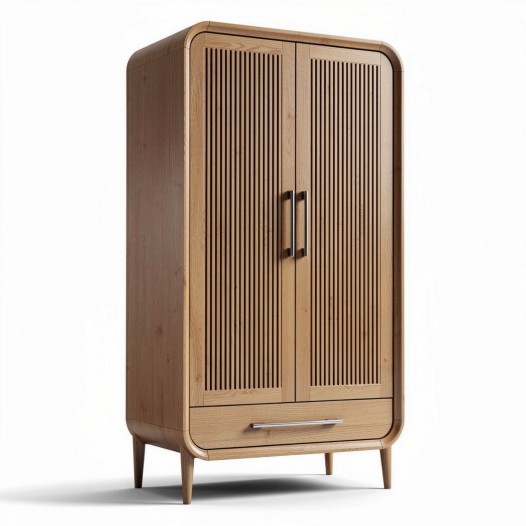 Armoire en bois de chêne avec portes à lamelles 150 x 80 x 200 cm