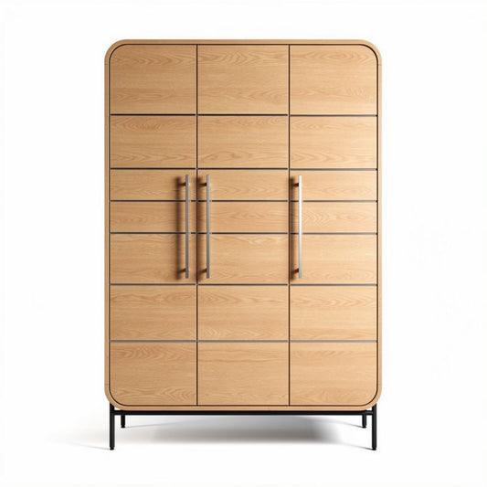 Armoire en chêne naturel de 160 x 80 x 200cm avec poignées métalliques