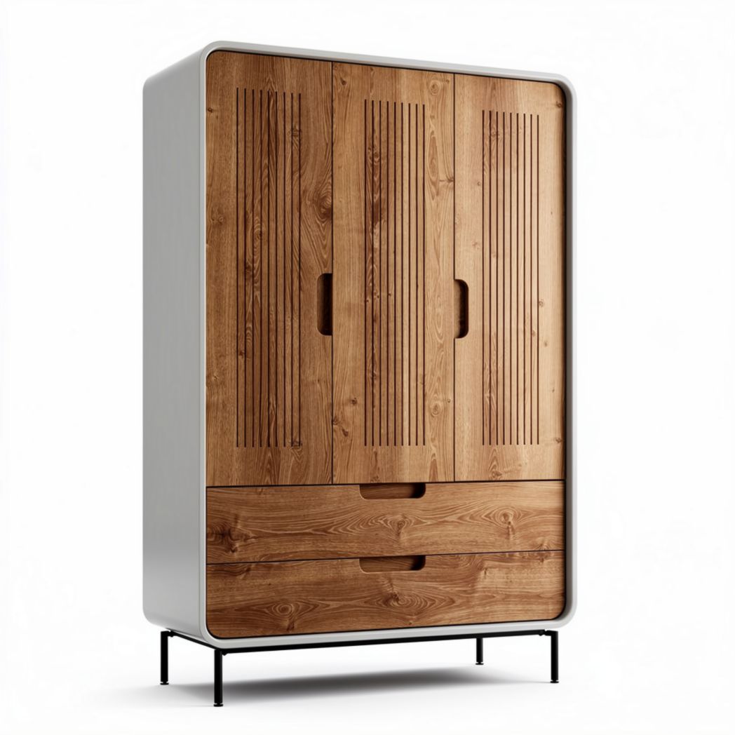 Armoire en bois avec portes en relief et tiroirs, dimensions 180 x 100 x 50cm