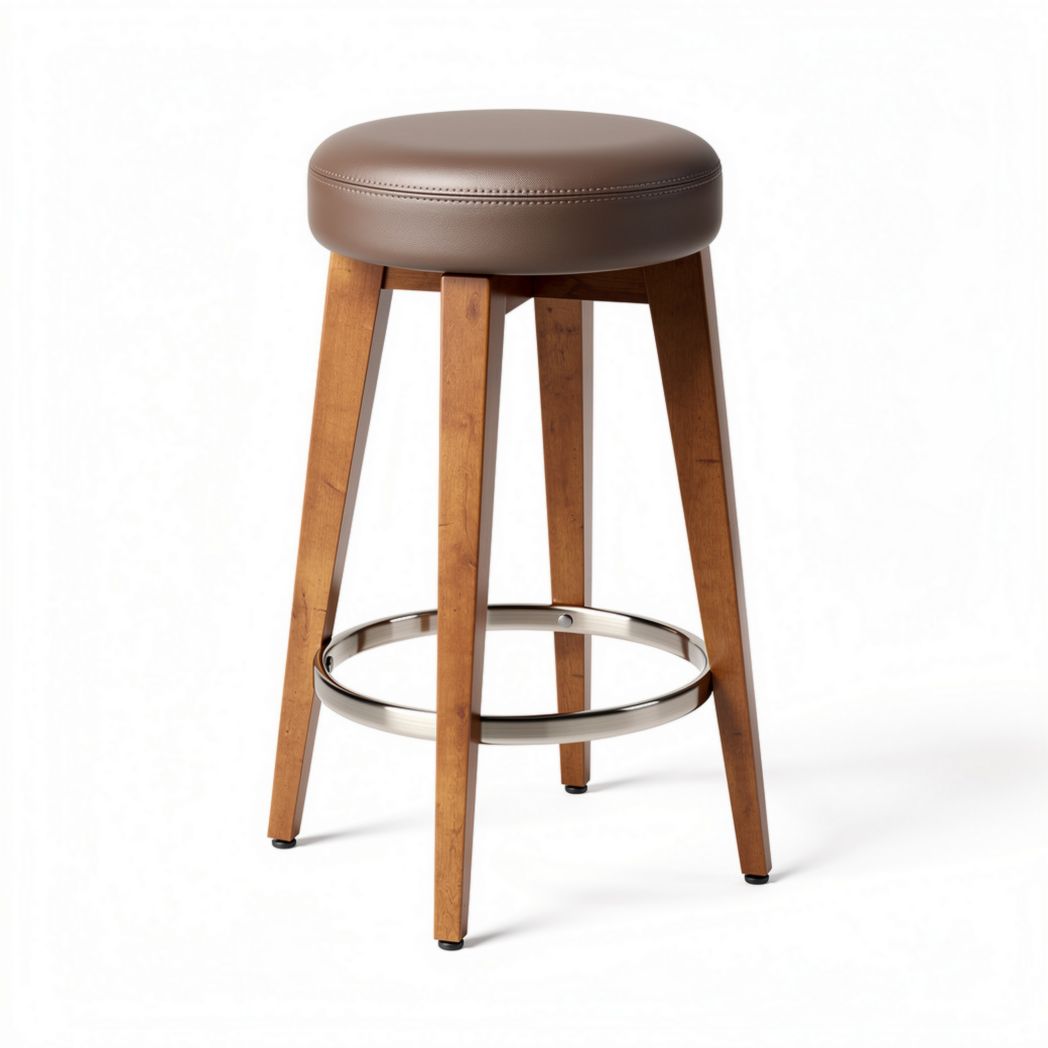 Tabouret de bar en bois avec assise en simili cuir marron 30 x 30 x 75cm