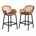 Tabourets de bar en rotin tressé structure en métal noir 45 x 50 x 100cm