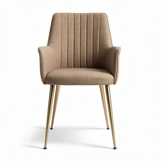 Chaise en tissu beige avec pieds en métal doré dimensions 45 x 55 x 85cm