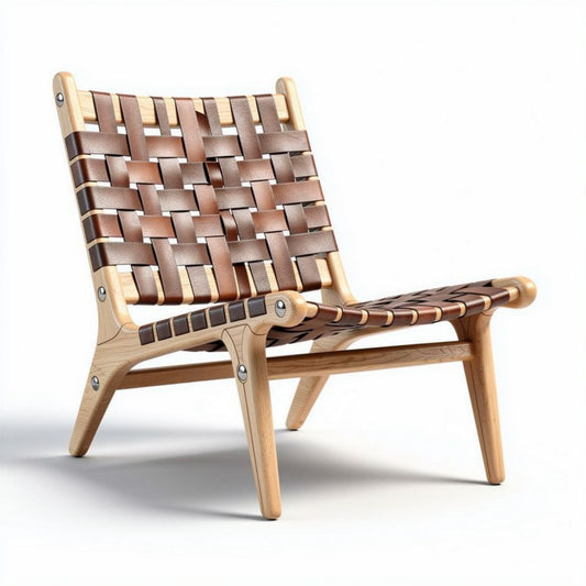 Chaise en bois avec assise tissée en cuir dimensions 60 x 70 x 70cm