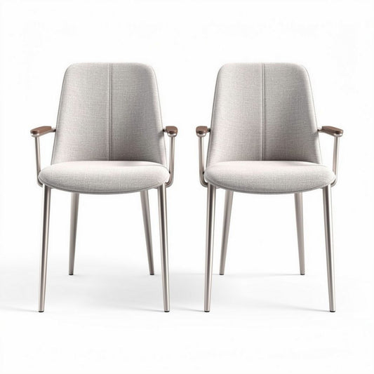 Chaises en tissu gris avec accoudoirs en métal argenté dimensions 50 x 55 x 85cm
