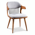 Chaise en bois et tissu gris avec dossier en métal 45 x 50 x 80cm