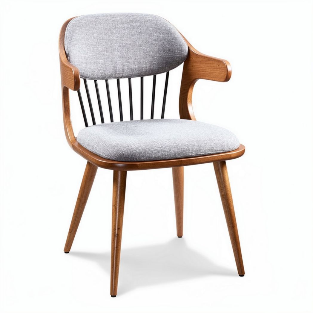 Chaise en bois et tissu gris avec dossier en métal 45 x 50 x 80cm